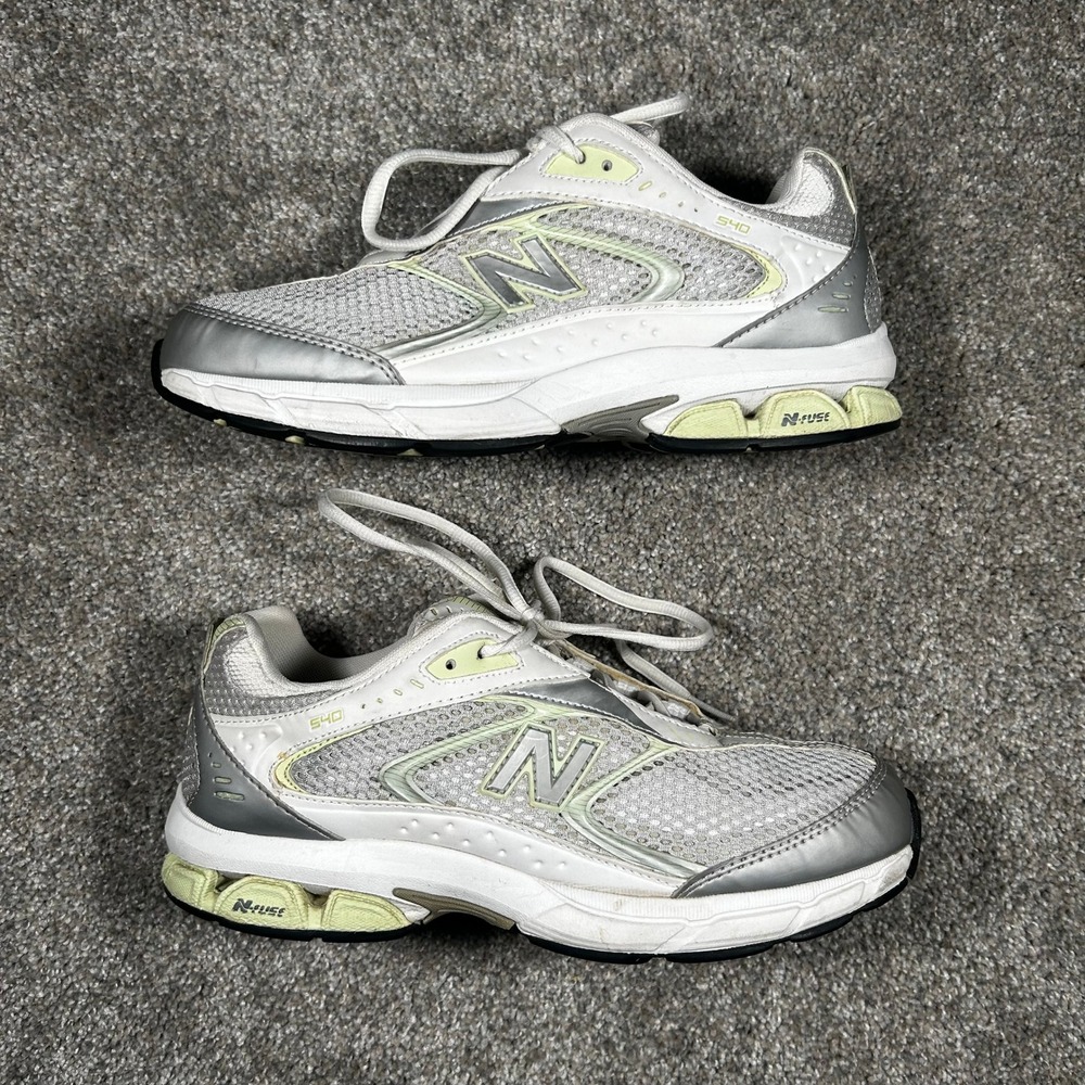 New Balance 540 White Silver Lime Green Running Shoes CW540WL Womens 9.5